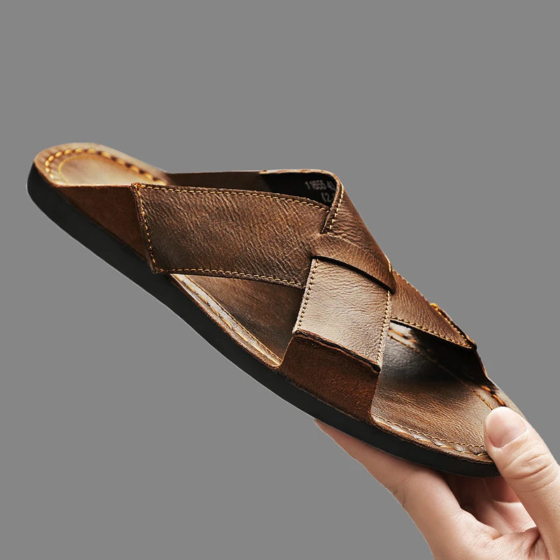 Summer Men Sandals Genuine Leather Mens Casual Shoes Outdoor Men Leather Sandals for Men Beach Shoes Roman mens Shoes