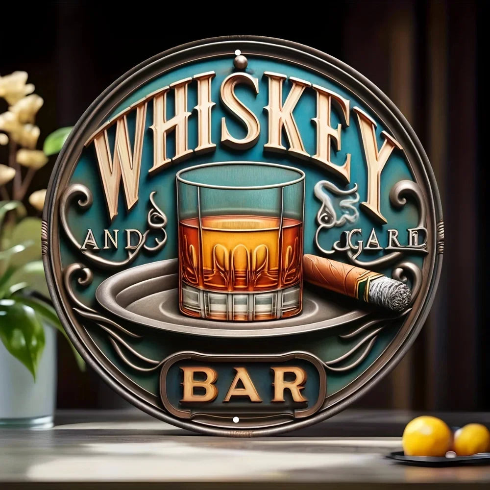 Whiskey & Cigar Metal Sign - Vintage Tin - Gentleman's Bar