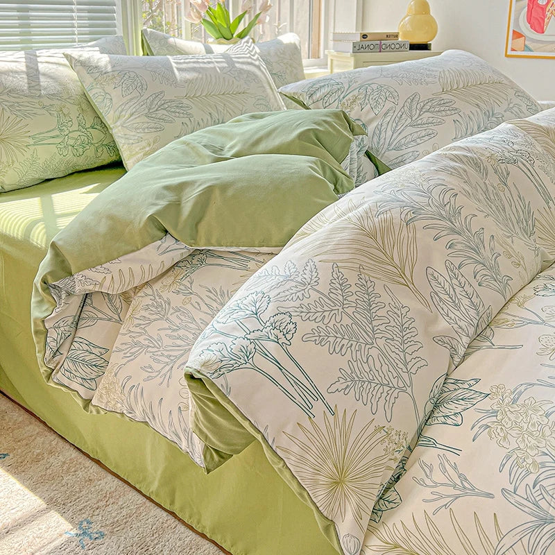 FLORAL DOUBLE YARN DUVET COVER - Washed Polyester, 14 Patterns - Soft Nights