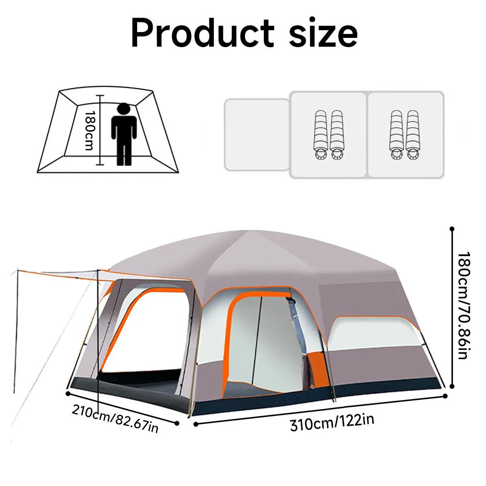 Outdoor Family Camping Tent Two Bedroom One Living Room 4-12 Person Waterproof