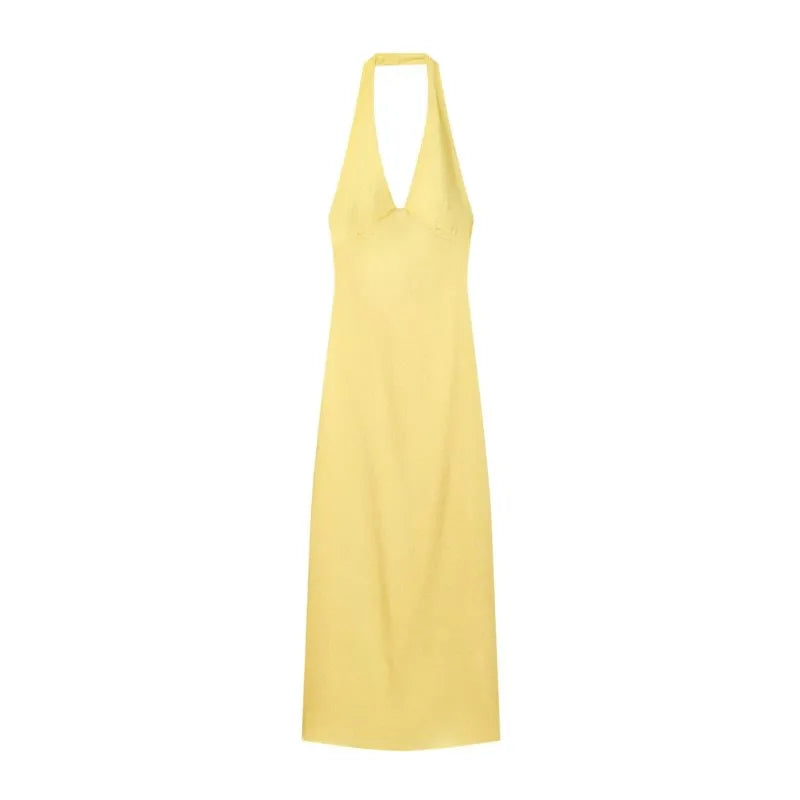 Women's Satin Long Dress New 2026 Summer Fashion Women Polka Dots Sleeveless Halter-Neck Back Bow Dress Female Midi Dresses