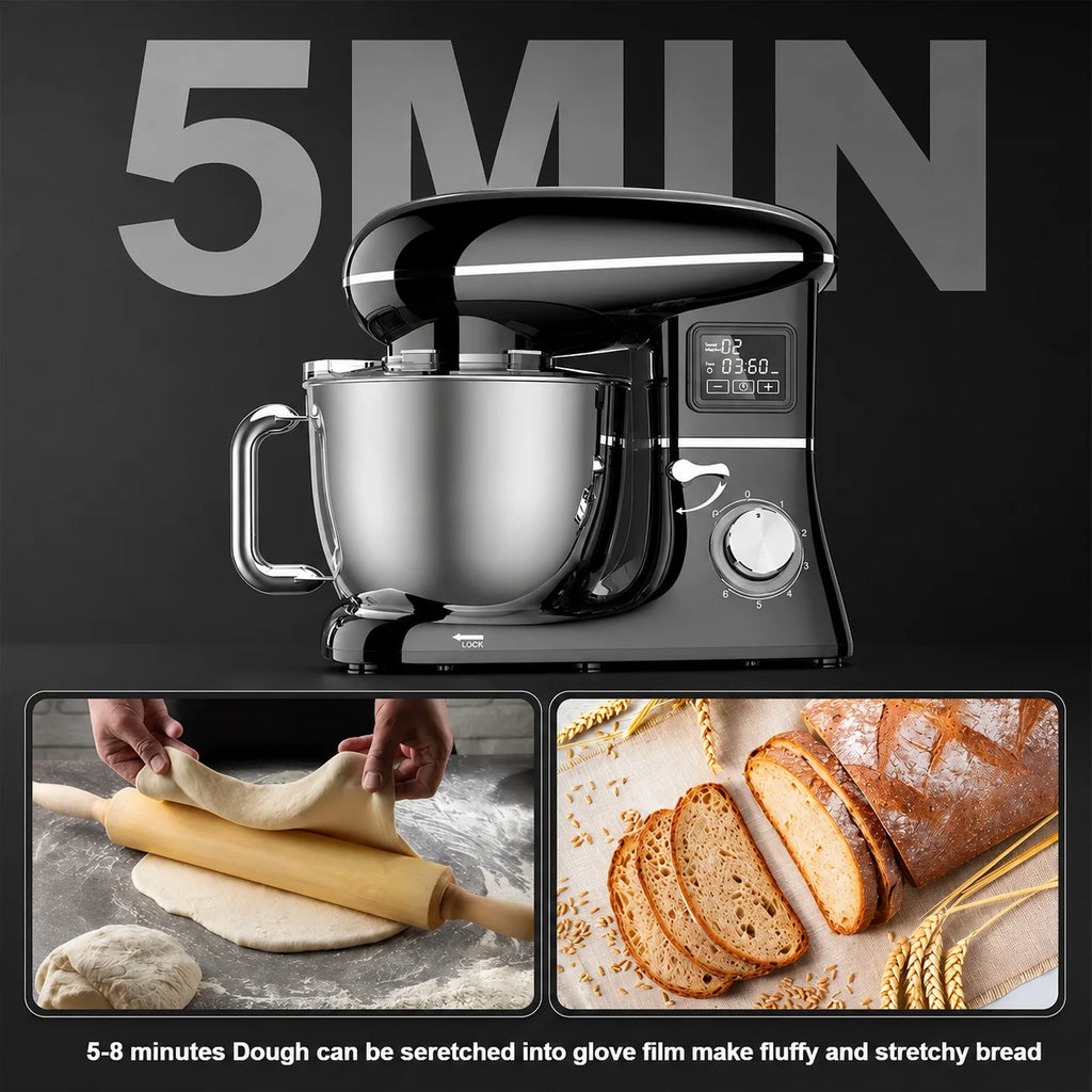 1500W Stand Mixer 6.5L - 6-Speed Kitchen Food Mixer LED