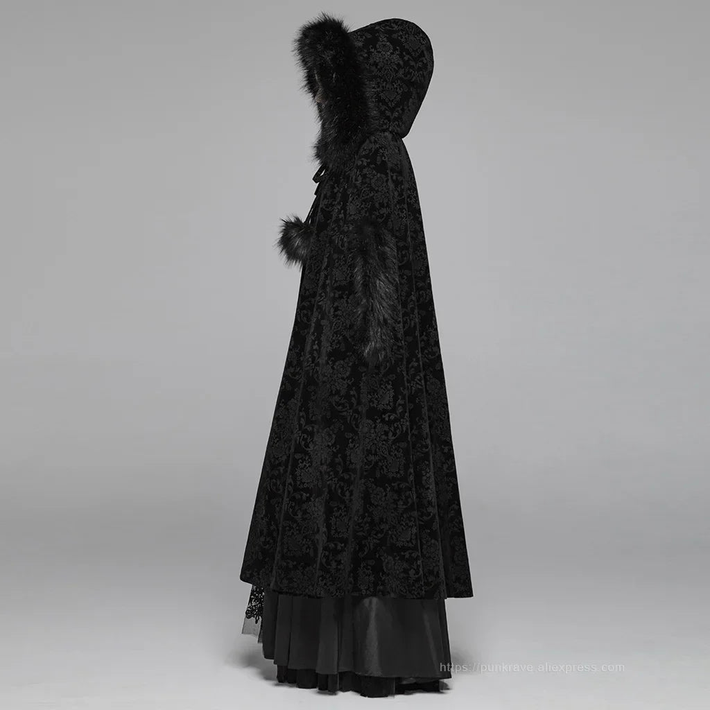 Gothic Hooded Cloak - Black & Front Ties - Dark Romance