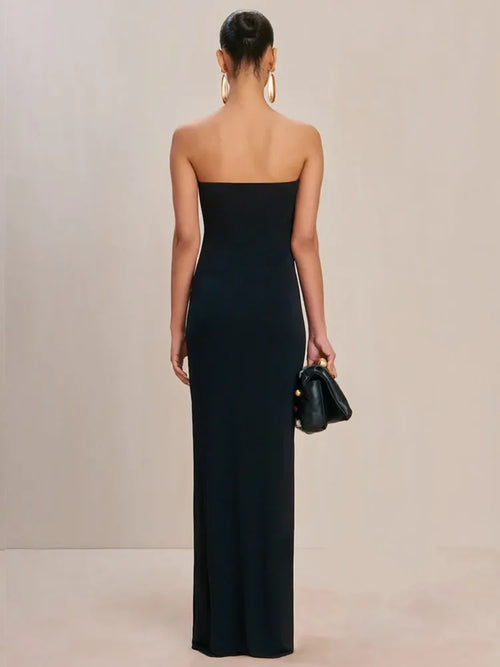 2025 Women Celebrity Sexy Strapless Backless Black Maxi Long Bodycon Bandage Dress Elegant Evening Club Party Outfit