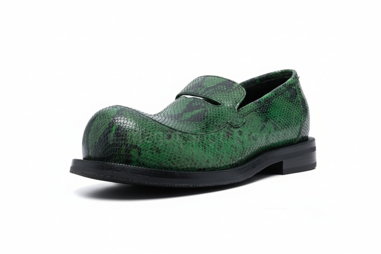 RETRO CHUNK - Men's Chunky Slip-On Loafers - Breathable Round Toe Flat Casual Shoes in Green & Black