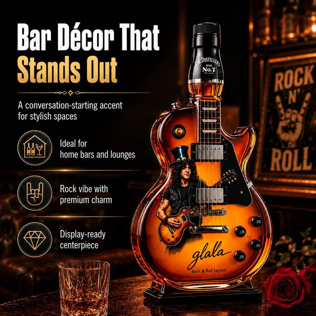 Guitar Shaped Whiskey Decanter – Rock Legend Liquor Bottle Collectible Barware
