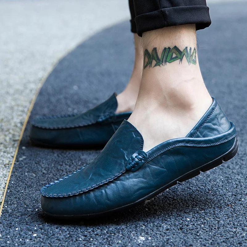 DOCK LUXE - Men's Genuine Leather Slip-On Loafers - Casual Boat Shoes, Sizes 37-47