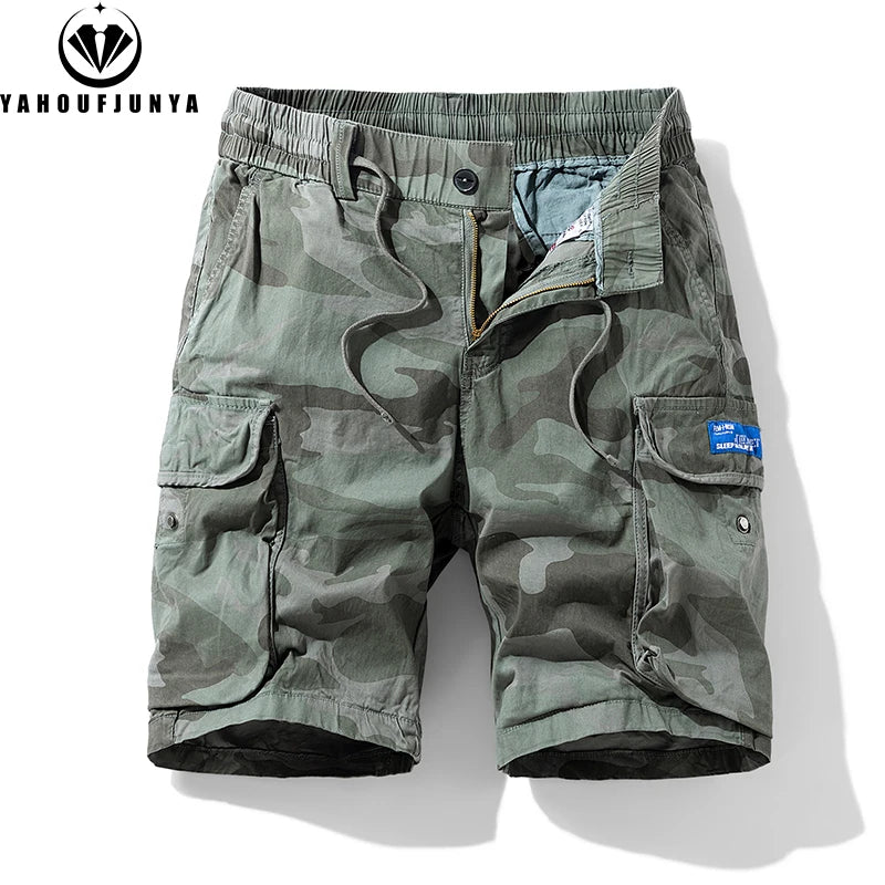 New Men's Summer Outdoor Leisure Camouflage Comfortable Shorts Men Elastic Waist Loose Straight High-Quality Design Shorts Male