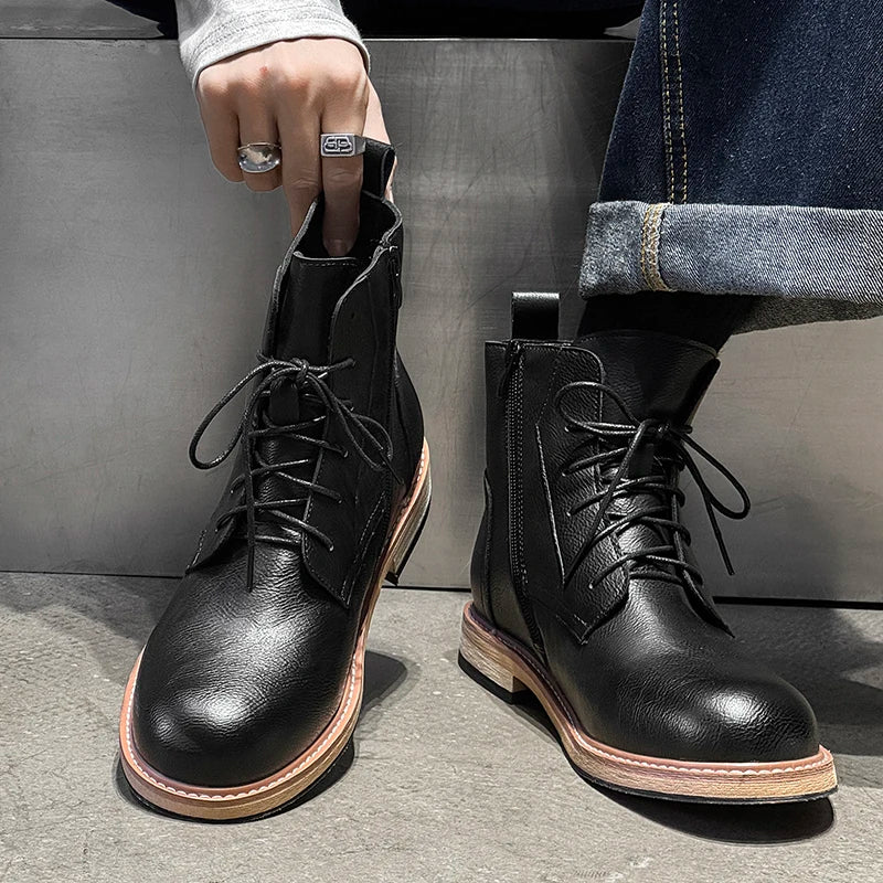 IRON RIDGE - Men's Vintage Ankle Boots - Lace Up, Side Zipper, Combat & Motorcycle Style