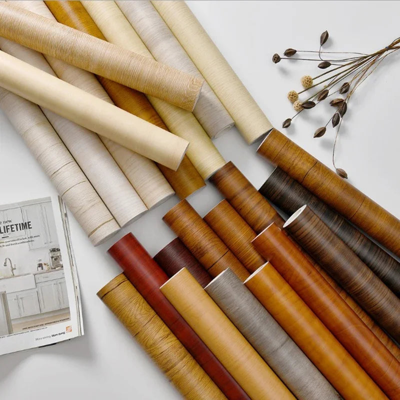 WOOD VINYL SELF-ADHESIVE WALLPAPER - Waterproof PVC, 30–60cm Wide - Furniture & Wall Decor