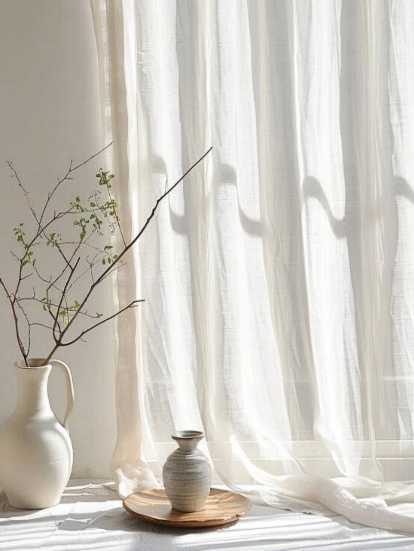 WARM WHITE SHEER CURTAINS - Linen Look, Multi-Size - Soft Natural Light