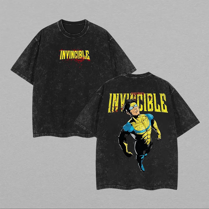 Hot Anime Invincible Washed Tshirt Anime Lover Couples Plus Size Unisex personality Clothes Year round clothing high quality top