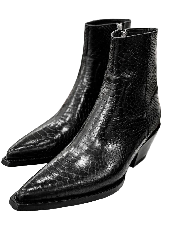 SERPENTINE ANKLE BOOTS - Men's Genuine Cowhide Side Zipper Boots - Bold Texture, Premium Leather
