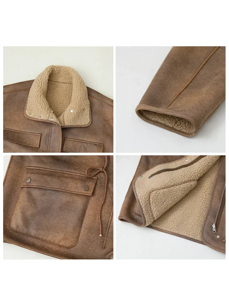 Women's Reversible Jacket - Coffee Suede Look - Autumn Ease