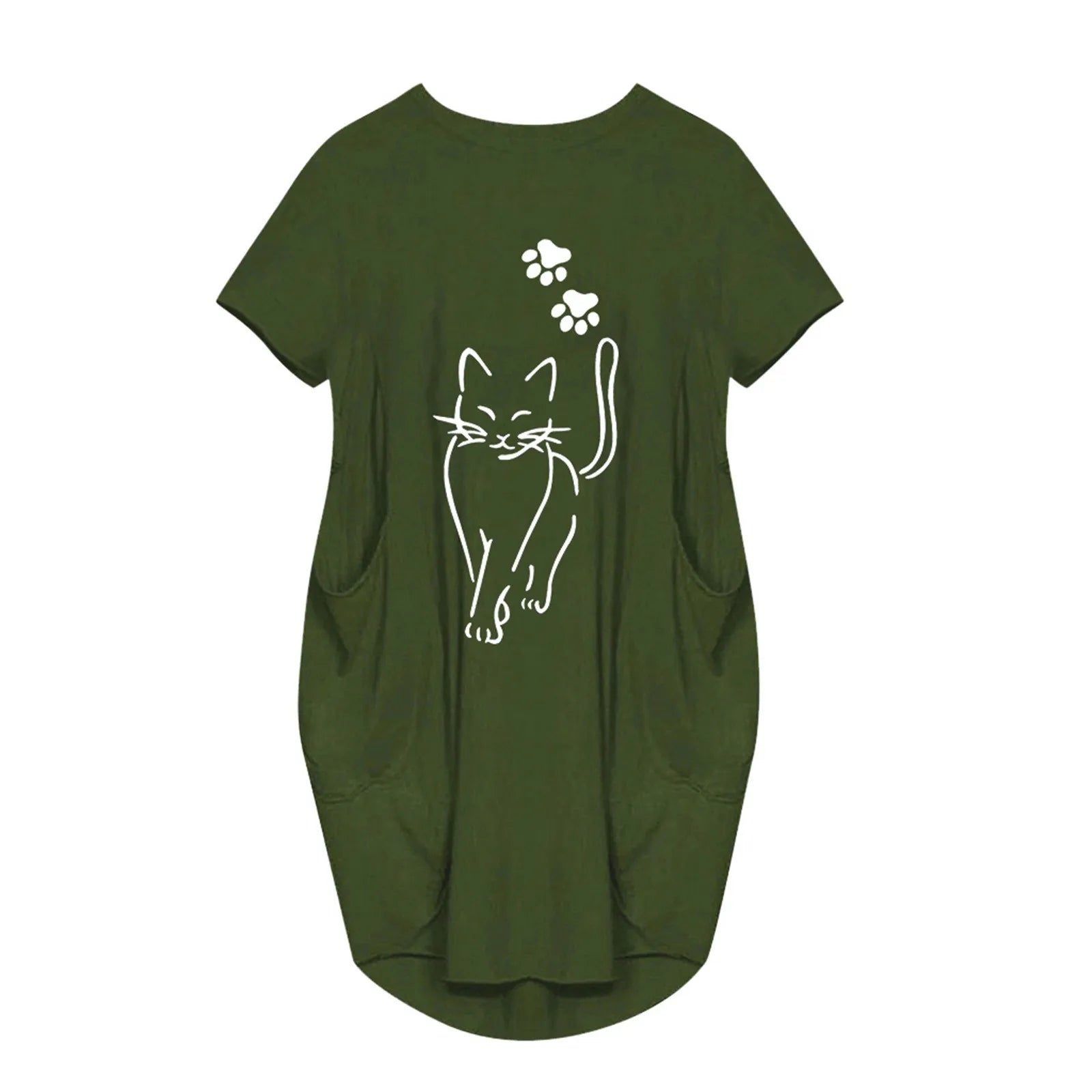 Plus Size Women Short Sleeve O-Neck Loose Casual Dresses Casual Short Sleeve Shirt Mini Dresses Round Neck Pockets Sexy Female T