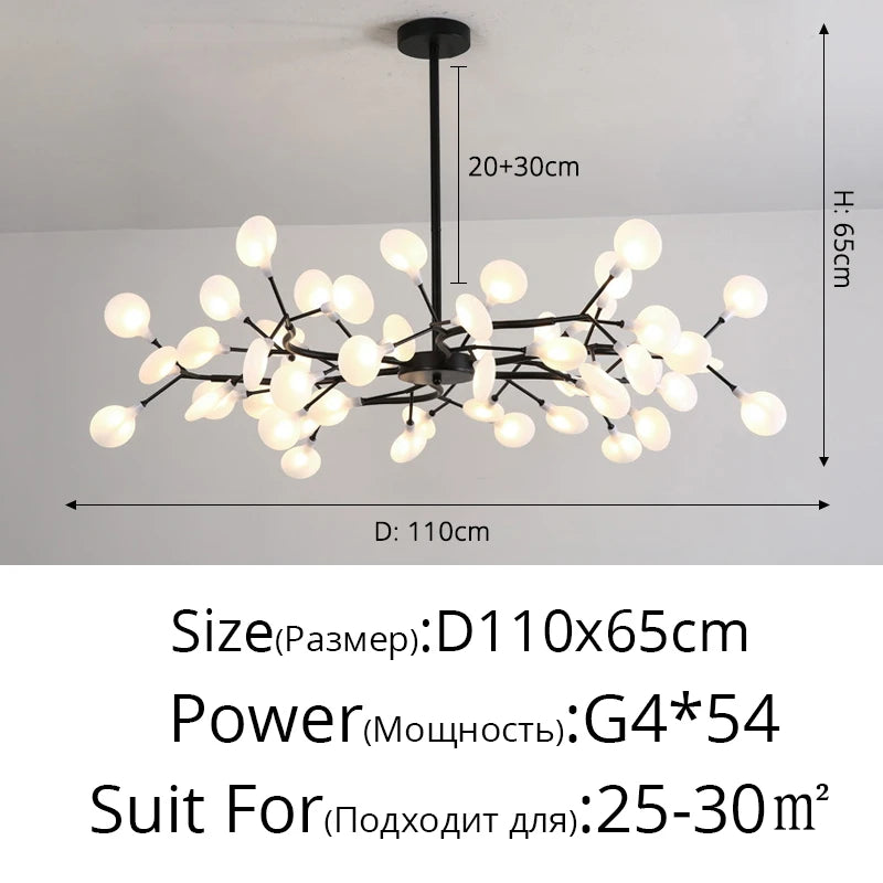 Nordic Firefly LED Chandelier – 9 to 54 Heads, Black or Gold