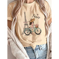 Casual Short Sleeve Printed T Shirt Clothing Women's T-Shirt Graphic Clothing Top Tee Fashion Bonjour Paris Text Print t shirt