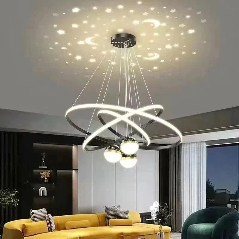 Triple Ring LED Pendant Light – Black/Gold, 60-40-20cm, 3-Color