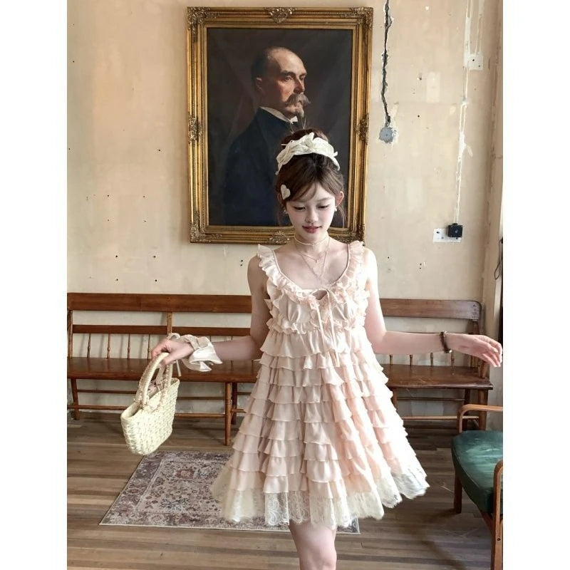 Japanese Fake Two Piece Striped Lolita Long Sleeve Shirts Women Y2k High Waist Striped Cake Skirts Spring Summer New Sets