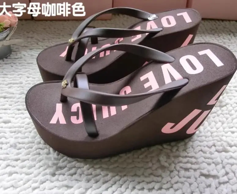 Platform Wedges Sandals Wedges Flip Flops High Heel Sandals Slippers White Beach Sandals Bohemia Flip Flops Pink size 32--43