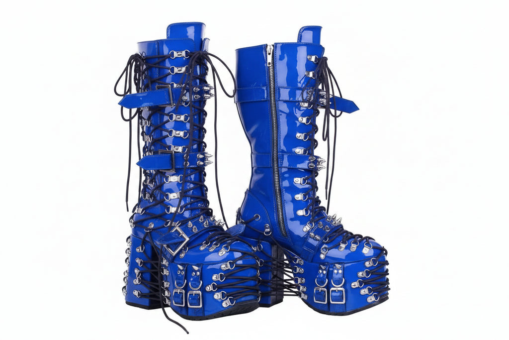 Y2K Gothic Platform Knee-High Boots – Lace-Up