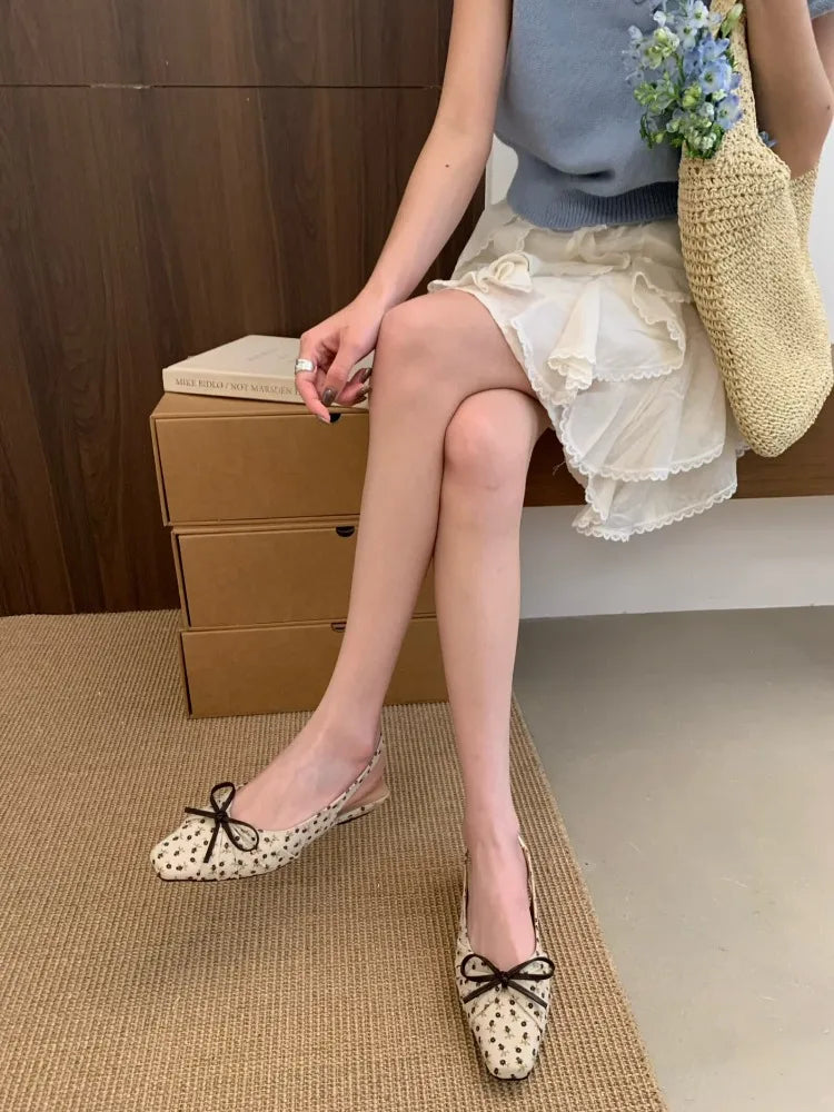 Summer Polka Dot Butterfly-knot Women Sandals Comfort Slip On Slingbacks Mules Shoes Ladies Dress Street Style Low Heel Shoes