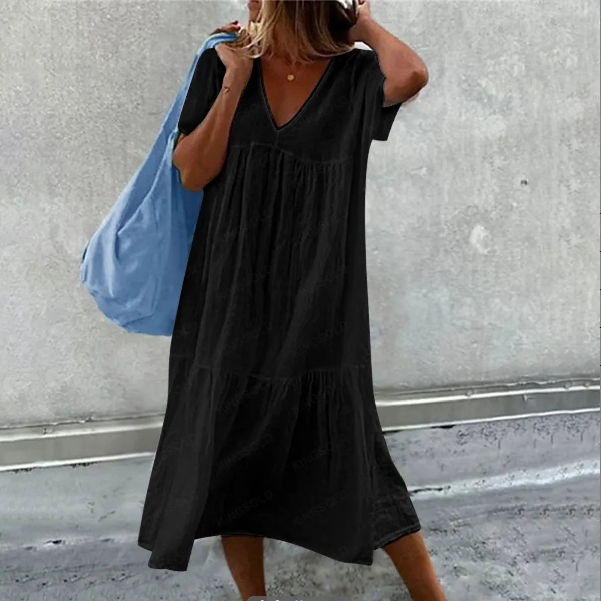 2025 New Women's Long Skirt Cotton Linen Short Sleeve O-neck Loose Solid Color Fashion Simple Vacation Pink Dress