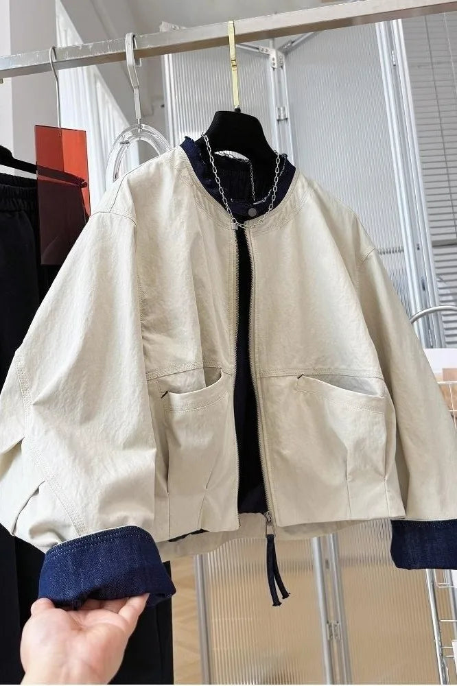 Ladies Short Jacket 2026 Spring Autumn Temperament Round Neck Lady Outerwear Casual Elegant Women's Be All-match Coat
