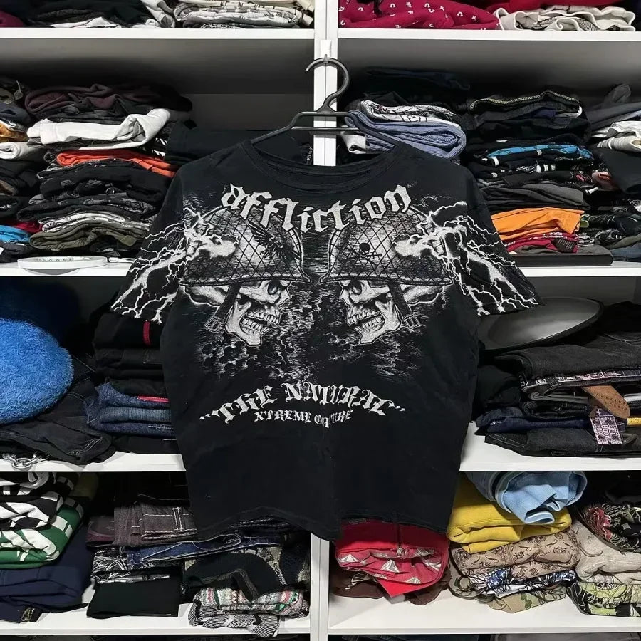 Affliction Skull Cross Long Sleeve Tee - Y2K Gothic Oversized