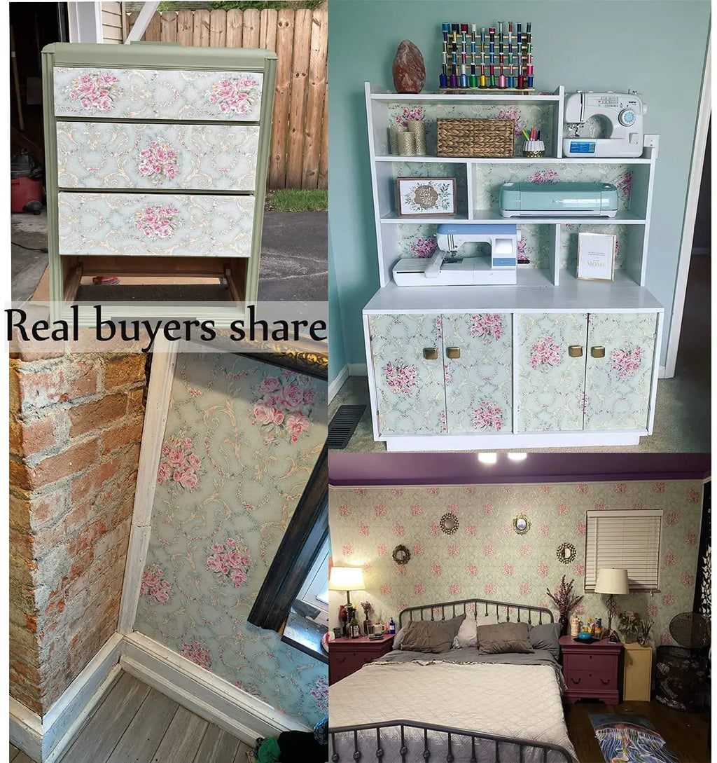 GREEN FLORAL PEEL & STICK WALLPAPER - Retro Bloom, 3 Roll Sizes - Soft Walls