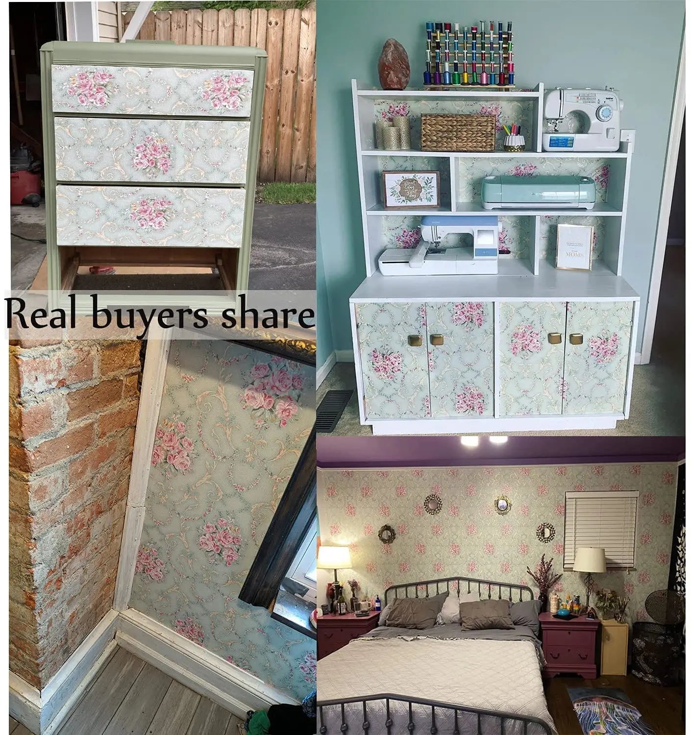 GREEN FLORAL PEEL & STICK WALLPAPER - Retro Bloom, 3 Roll Sizes - Soft Walls