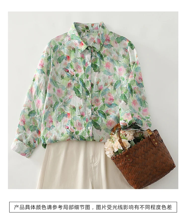 PRINTED LOOSE BLOUSE - Polo Neck, Full Sleeve, 15 Colors - Soft Season