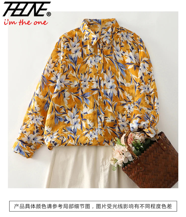 PRINTED LOOSE BLOUSE - Polo Neck, Full Sleeve, 15 Colors - Soft Season
