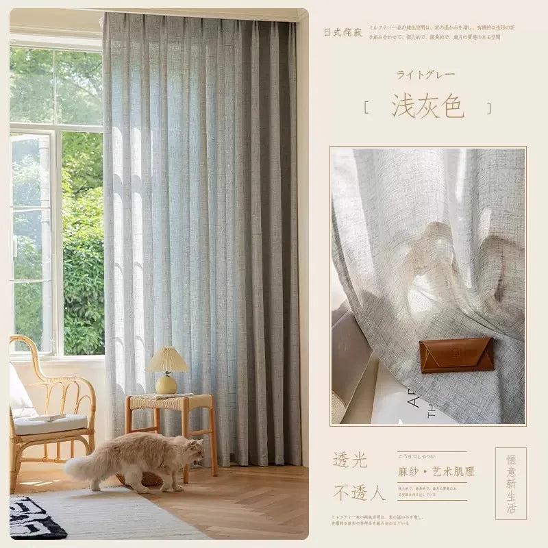 COTTON LINEN SEMI-SHEER CURTAINS - Woven Texture, 5 Colors - Filtered Light