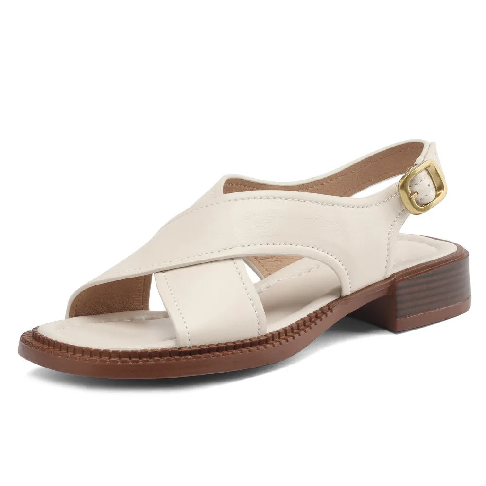 Women's flat sandals genuine leather cross strap open-toe summer casual female footwear high quality soft comfortable plus size