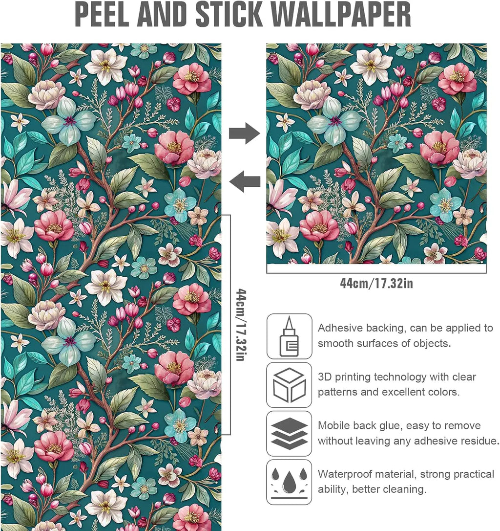 FLORAL PEEL & STICK WALLPAPER - Green Floral - Removable