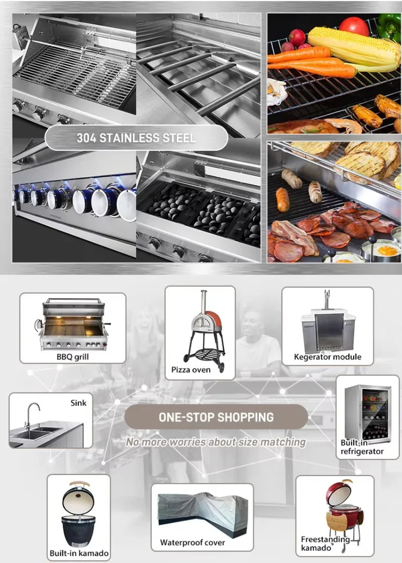 ROOFED OUTDOOR KITCHEN - 304 Stainless Steel, Charcoal Grill - Custom Camping