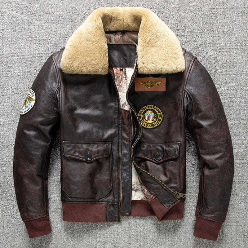 G1 PILOT - Men's Genuine Cowhide Air Force Flight Jacket - Brown, S–6XL