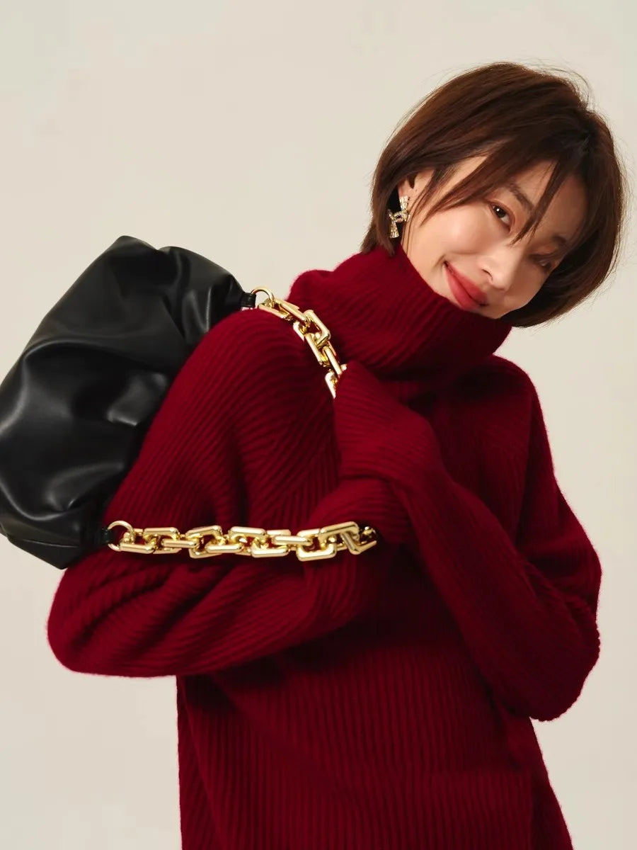 Red Cashmere Sweater – Turtleneck & Crewneck