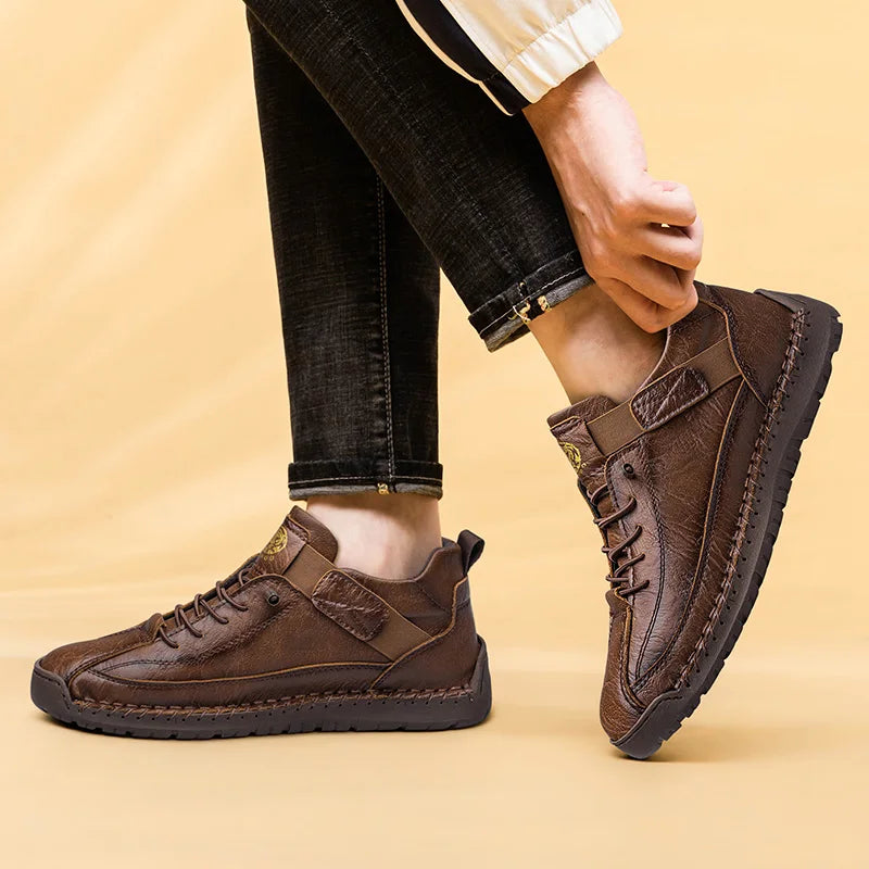 HIGH STITCH - Men's Handmade High-Top Casual Ankle Boots - Breathable Leather