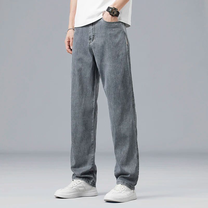 Men's Lyocell Loose Straight Jeans - Ultra-Thin Drape Fabric - Cool All Summer Long