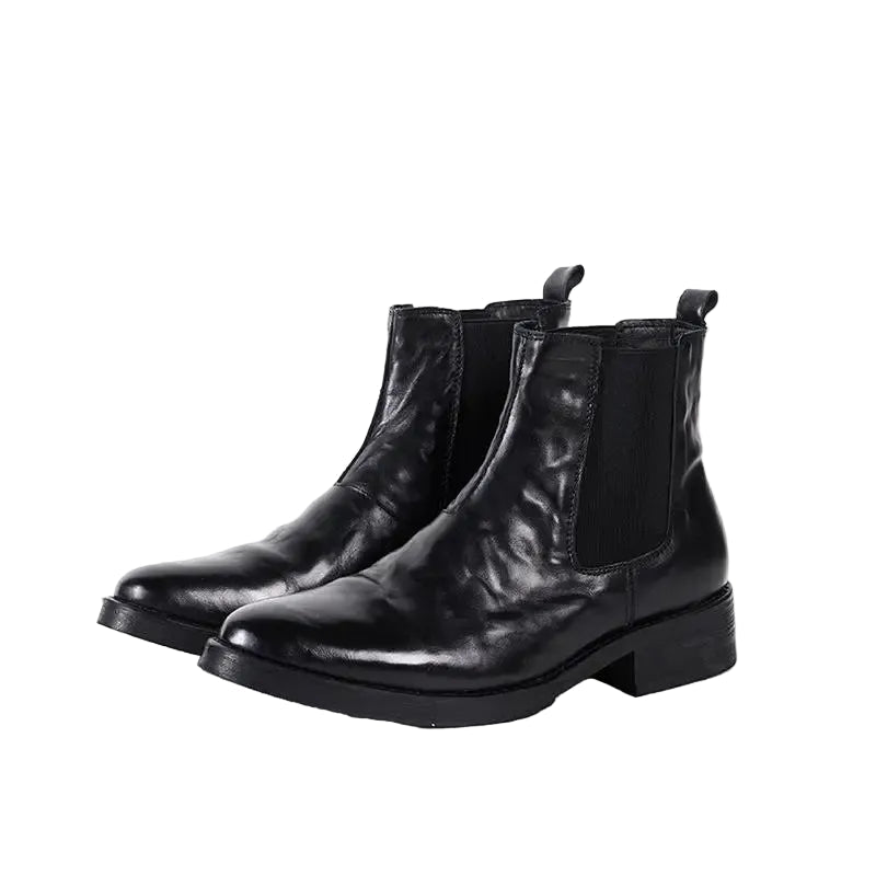 Men's Genuine Leather Chelsea Boots - Pointed Toe Thick Sole Western Style Slip-On