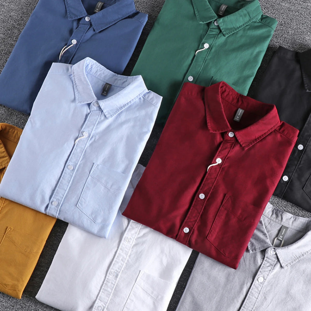 OXFORD CLASSIC - Men's Washed Cotton Shirt - Pocket, Long Sleeve, 6 Colors