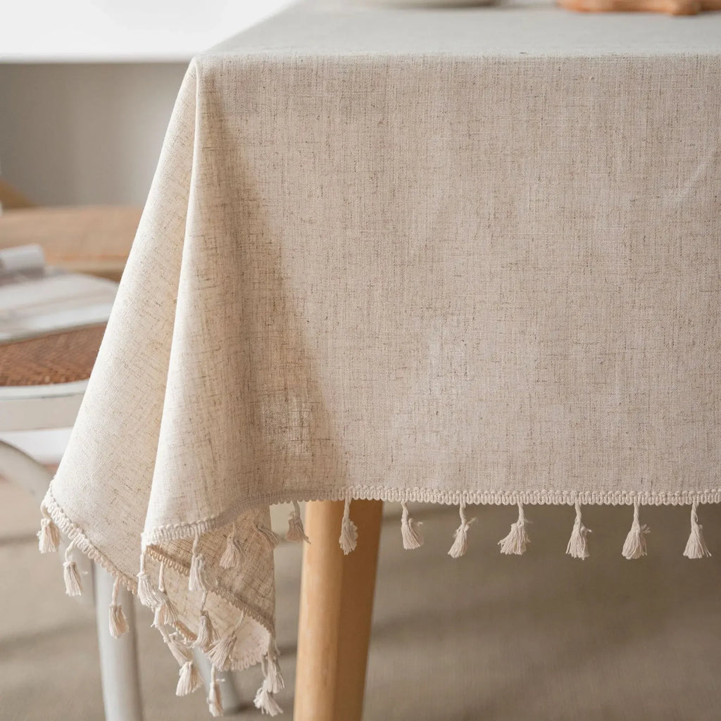 TASSEL TABLECLOTH - Cotton-Linen Blend, 3 Styles - Rustic Dining