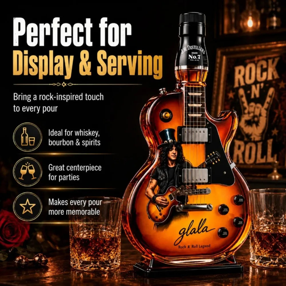 Guitar Shaped Whiskey Decanter – Rock Legend Liquor Bottle Collectible Barware