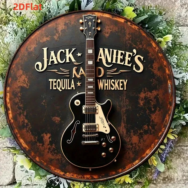 Guitar & Tequila Wooden Sign - Vintage Bar Print - Saloon Mood