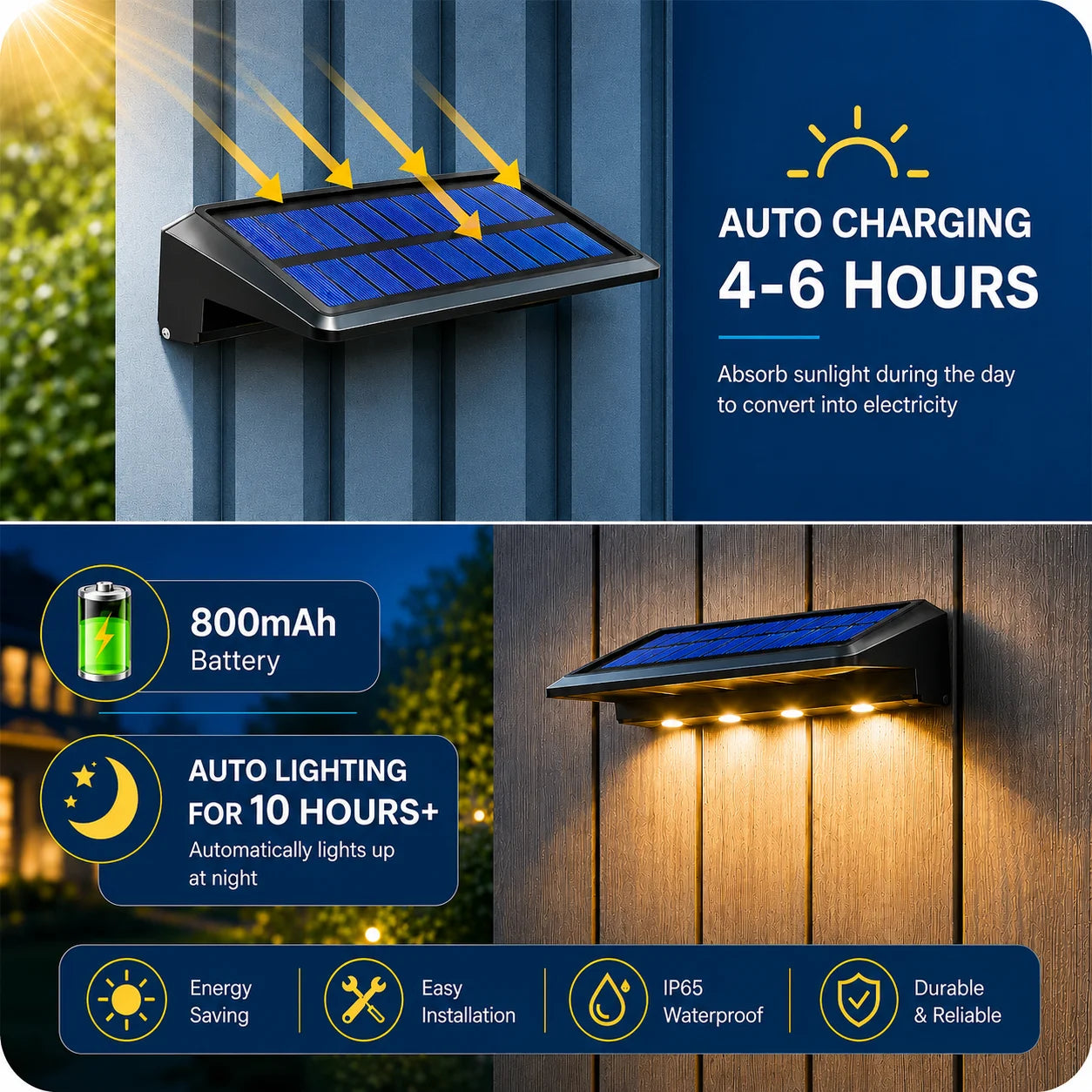 SOLAR FENCE LIGHTS - 8-Pack, 4 LEDs, IP44 - Auto Night Glow