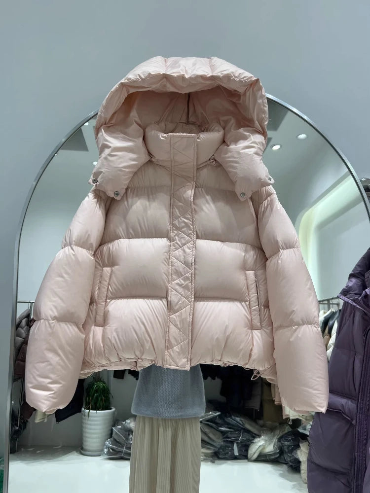 Crop Stand Collar Down Jacket – 85% Duck Down Loose