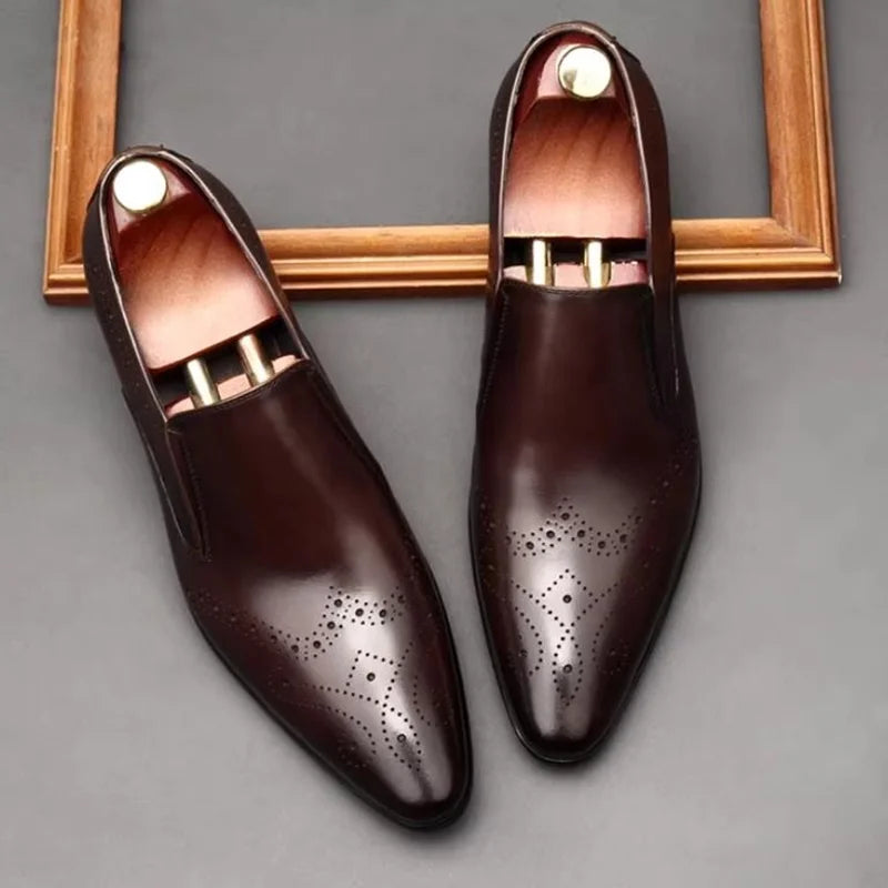 BROGUE SLIP - Men's Genuine Leather Brogue Loafers - Pointed Toe Breathable Dress Sandals