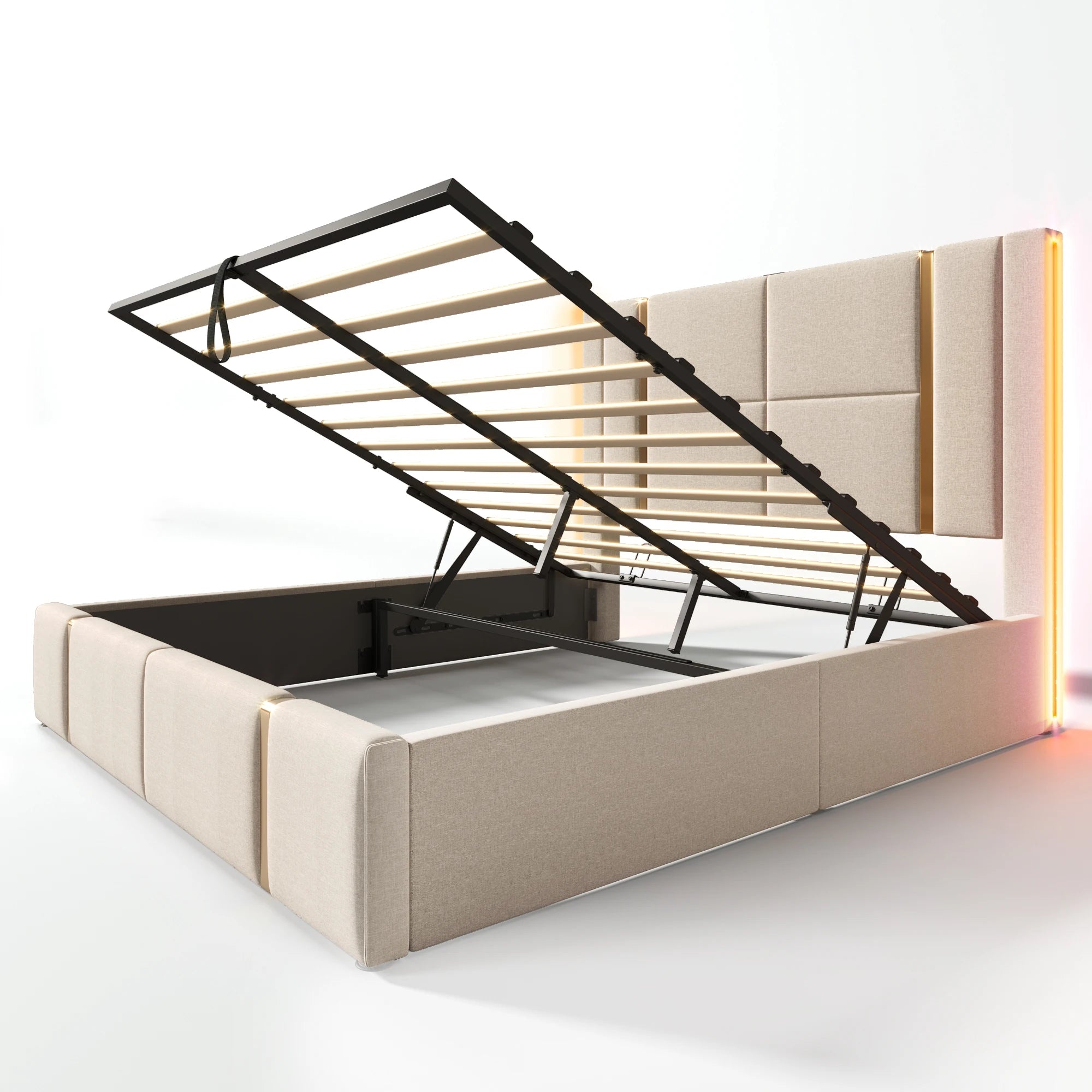 PLATFORM BED WITH STORAGE - Hydraulic Lift, Channel Headboard - Easy Nights